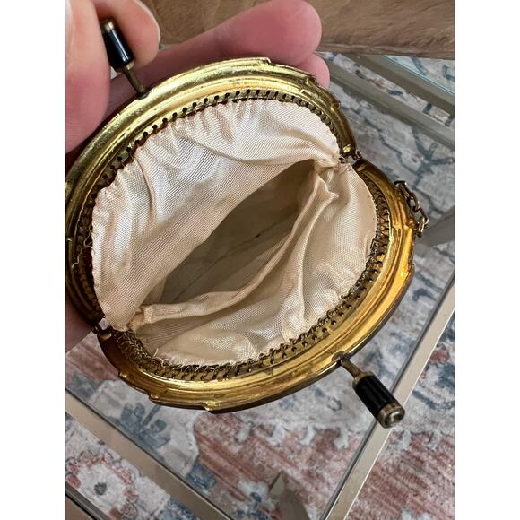 Vintage Gold Link Mesh Purse, Dresden German, Kissing Clasp, Metal Frame - Picture 10 of 10